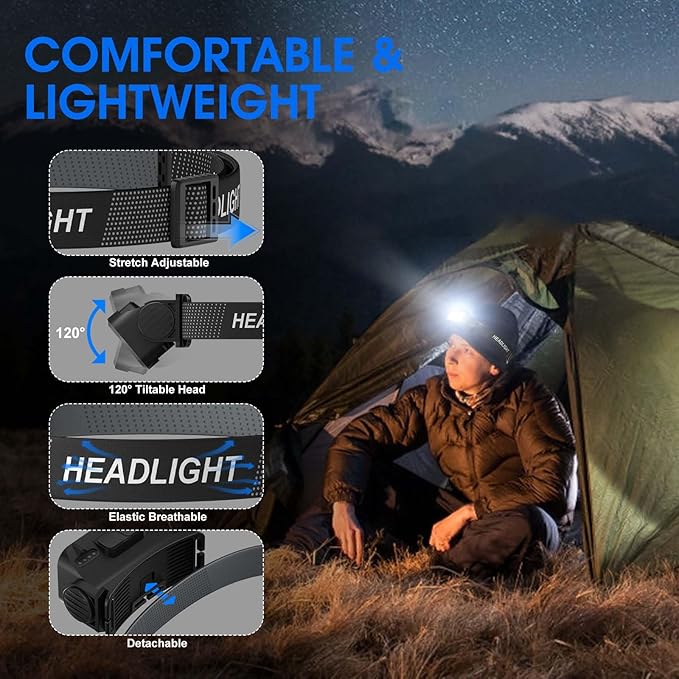 Rechargeable Headlamp Flashlight, 8 LED 2500 Lumen Super Bright Headlight with White Red Light & Motion Sensor, 2-Pack Waterproof Head Lamp for Adult Kid, Headlamps for Outdoor Camping Running Fishing