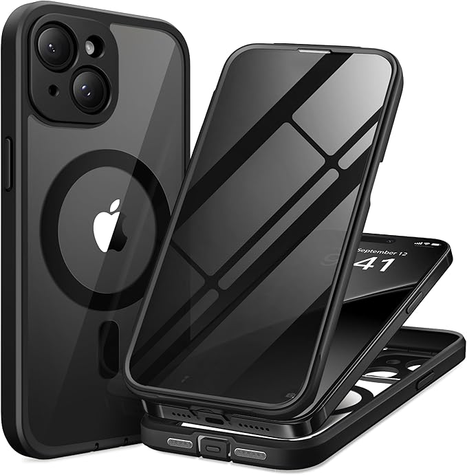 TIESZEN for iPhone 15 Plus Case, Compatible with MagSafe, Built-in Privacy Screen Protector and Camera Protection, Anti Spy Full Body Dustproof Shockproof Hard Phone Case 6.7", Black
