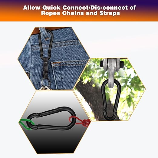 60PCS M8 Heavy Duty Carabiner Clip, 3Inch Snap Hook Quick Link Small Carabiner Clips,Spring Link Buckle for Fishing Camping Hammock Dog Leashes-550LBS Holding Capacity (Black)