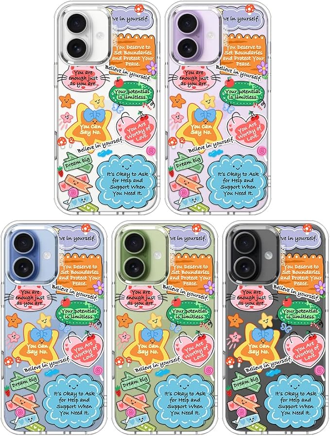 MOSNOVO for iPhone 17 Case, Shockproof Military-Grade Protection 6.6ft Drop Tested, Camera Control, Clear Phone Case for iPhone 17, Self Love Club Design