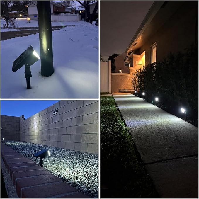 GKGG Solar Lights Outdoor Waterproof IP65, Solar Powered 76 LED 3 Lighting Modes Solar Spot Lights Outdoor for Yard Garden Landscape Pathway (Cool White, 4 Pack)