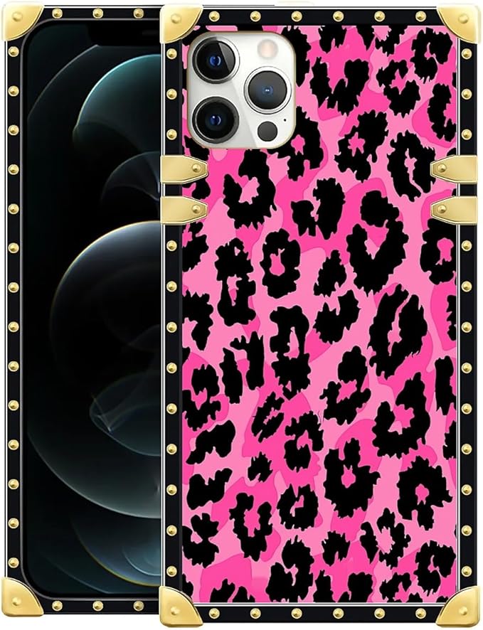 Compatible with iPhone 11 Pro Max Case, Pink Black Leopard Luxury Golden Decoration for Girl Women Soft TPU Shockproof Protective Hard PC Back for iPhone 11 Pro Max