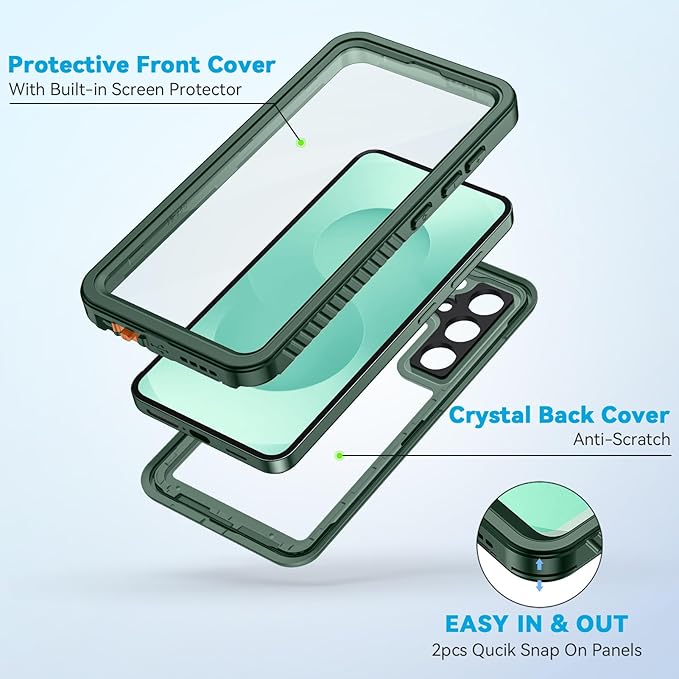 Lanhiem for Samsung Galaxy S25 Case, IP68 Waterproof Dustproof, Built-in Screen Protector, Rugged Full Body Shockproof Protective Cover for Galaxy S25, Green