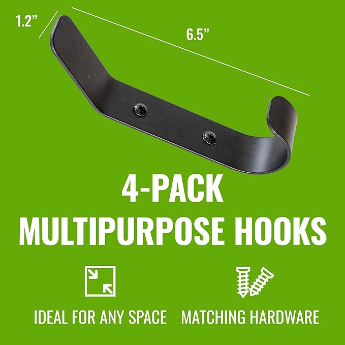 StoreYourBoard 4 Pack Wall Hooks for Hanging, Decorative & Heavy Duty Coat Wall Hooks, Mount, Set Holds 30 lbs Each, Outdoor, 6.5" x 1.2" x 2"