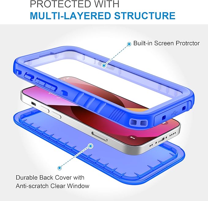 SPORTLINK Compatible with iPhone 13 Mini Waterproof Case - Full Body Shockproof Dustproof Phone Screen Protector Rugged Waterproof Case for iPhone 13 Mini 5.4 Inches Blue