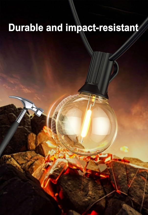DAMAING Outdoor String Lights 300FT Waterproof Globe String Lights with 150+4 Shatterproof G40 LED Bulbs,Dimmable Connectable Patio Lights String for Hanging Bistro Backyard Gazebo,2-Pack x 150 FT