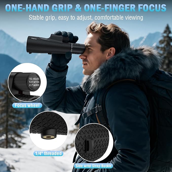 15-45x55 Zoom Monocular Telescope-High Power Monocular for Adults BAK4 Prism for Bird Watching and Traveling Concert