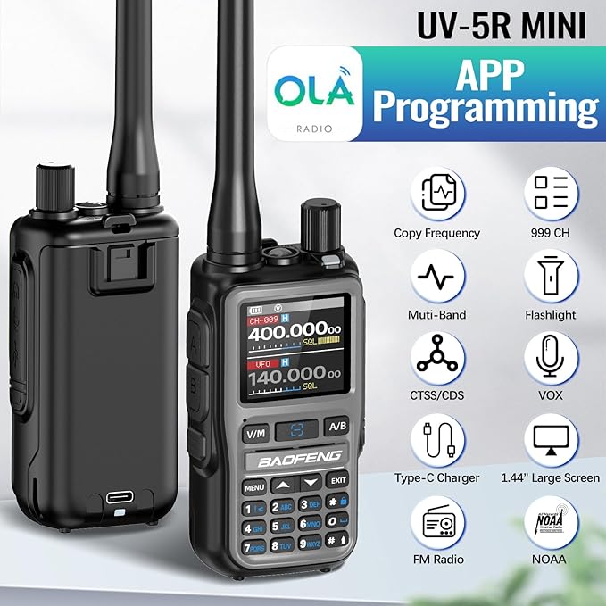 Baofeng Radio UV-5R Mini Ham Radio Long Range Handheld Two Way Radio NOAA Weather Radio Rechargeable Walkie Talkies Dual PTT APP Programming Copy Frequency 999CH with USB-C Charging Survival Radio