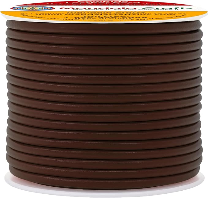 Mandala Crafts Round Genuine Dark Brown Leather Cord for Jewelry Making – 2mm Cowhide Leather Rope String Lace for Kumihimo – 20 Yards Cowhide Craft Cording Spool