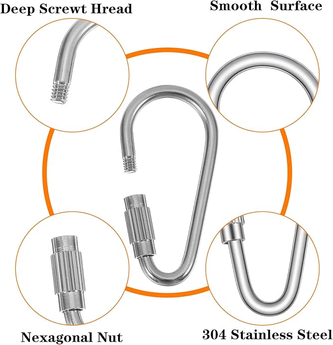 Nogeqi 15 Pcs Small Locking Carabiner, 1.4" D-Ring Key Hooks with Twist Lock Mini Locking Carabiner, Stainless Steel Carabiners with Lock for Keychain Pet Leash Parrot Bird Hanging Toys
