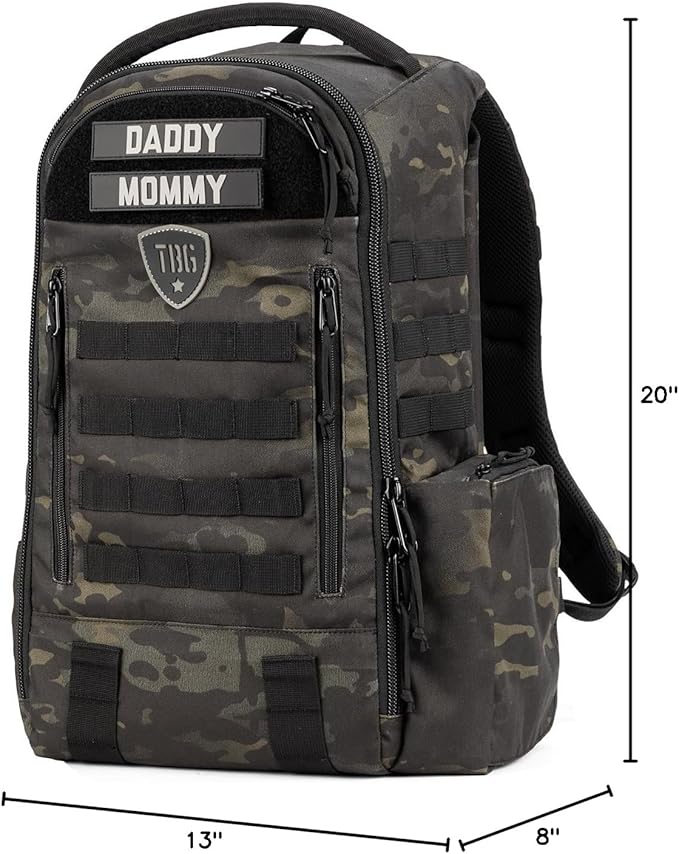Tactical Baby Gear Daypack Tactical Diaper Bag Backpack for Dads - MOLLE compatible, Built-in Changing Mat, Stroller Straps (Multicam Black 4th Gen)