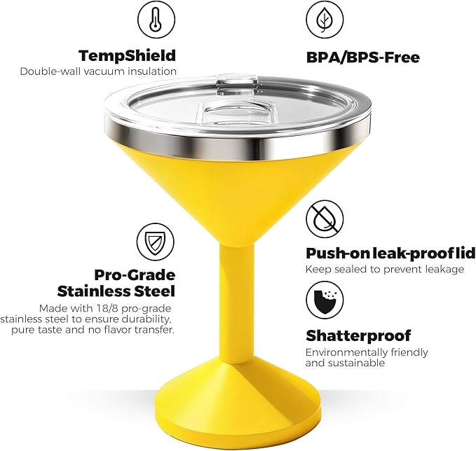 13oz Stainless Steel Martini Glass - Insulated Margarita Tumbler with Lid,Double-layer insulation function for outdoor, picnic, poolside, beach and yard parties