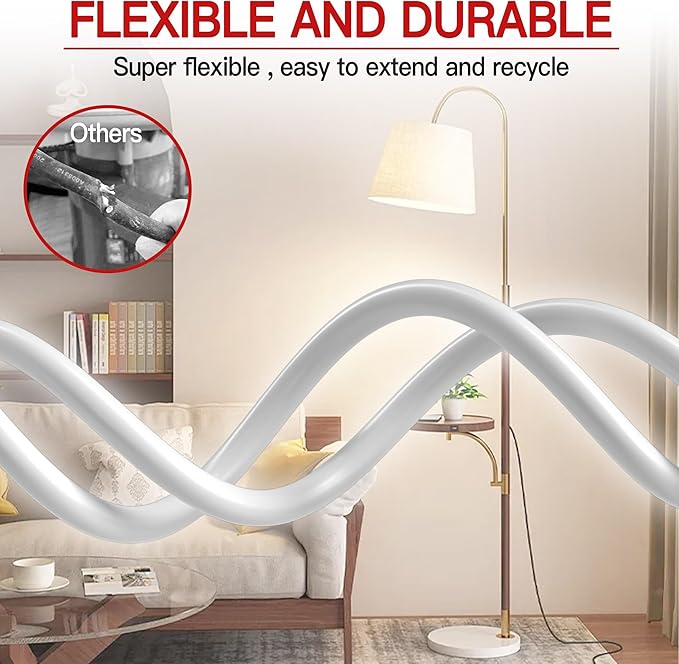 16/3 Short Extension Cord 20 FT 2 Pack, White Extension Cord Flexible & Durable, Indoor 3 Prong Power Cable, Suitable for Home and Office, 13 Amp 1625 Watt 125VAC 16AWG, ETL Listed