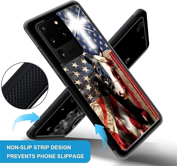 for Samsung Galaxy S20 Ultra Case, Red American Flag Horse Cross Pattern Graphic Design Girl Boy Soft Silicone Hard Acrylic Shock Protection for Samsung Galaxy S20 Ultra