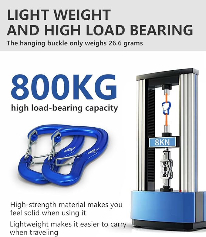 Heavy Duty Carabiner Clip Hook 8KN (1763 lbs), 2 PCS Ultra-Light Aluminum Caribeaners with Double Door D Ring Shape, for Hammock, Camping, Hiking, Backpacking, Dog Leash, Keychain Clip