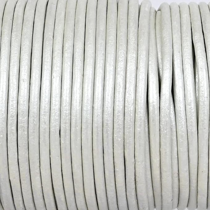 GENIQUE Real/Genuine Round Leather String Cord for Necklace, Bracelets, Jewellery, Braiding (2mm, Pearl White Metallic)
