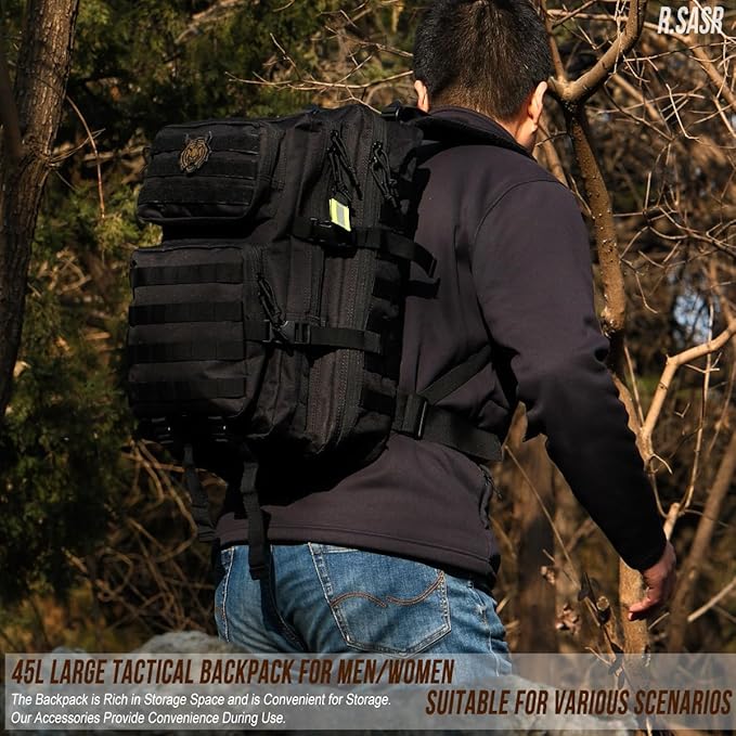 45L Tactical Backpack for Men Women, Military Assault Pack with MOLLE, Large 3 Day Bug Out Bag for Hiking Camping