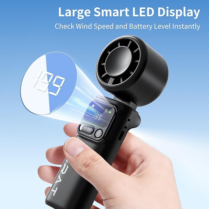 Lerat Portable Handheld Turbo Fan, 5-Speed High Power Mini Fan, 4000mAh Rechargeable Battery Operated, 3-in-1 Foldable Personal Fan for Travel, Beach, Cruise, Gifts for Women Men, Black