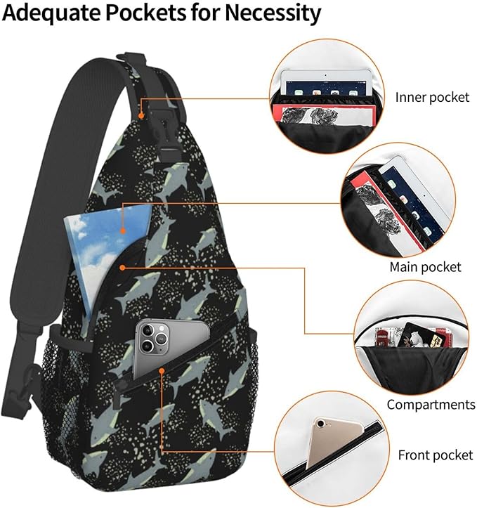 Sea Shark Sling Bag For Women Men Cute Shark Pattern Backpack Crossbody Shoulder Bag Sling Backpack Chest Bag Travel Hiking Casual Sport Daypack