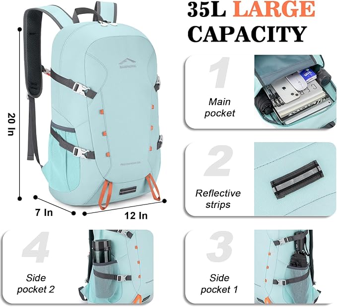 BAGPARKK Hiking Backpack,Large 35L Travel Backpacks for Men Women,Water Resistant Ultra Lightweight Foldable Packable Camping Daypack for Outdoor Sports