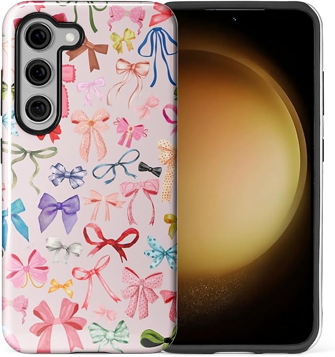 for Samsung Galaxy S23 Case,HL2 Aesthetic Color Bow Tie Hybrid 2 Layer Hard Shell Silicone Protective Pattern Design Case