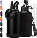 BENZZO 64 oz Water Bottle Insulated Leak Proof Travel Large 1/2 Half Gallon Water Jug Black for Christmas