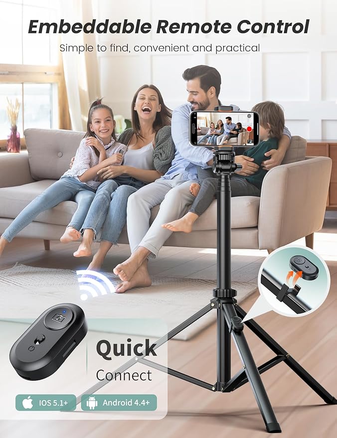 71''/180cm Extendable Phone Tripod Aluminum, Portable Stand for Video Recording, Travel Tripod for iPhone/Cell Phone/Camera Video Light, Compatible with Smartphones, DSLR