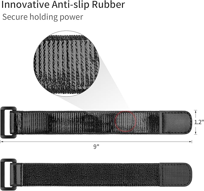 Trilancer Elastic Cinch Straps with Anti-Slip Strips, 9’’ x 1.2’’ (10 Pack) Heavy Duty Multipurpose Hook and Loop Straps for Extension Cords, Cables, Ropes,Hoses, Bike,Pant Garters,Garage and Workshop
