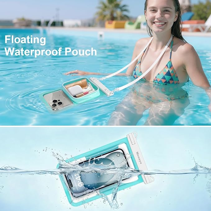 Niveaya [Floatable Floating Waterproof Phone Pouch 2 Pack-Up to 8.5", Large Space Adjustable Neck Lanyard Waterproof Phone Case, Phone Dry Bags for Vacation Beach Pool Kayak Cruise Travel Essentials