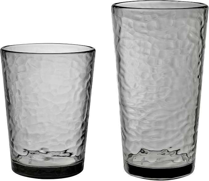KLIFA- NICE- 14.7 & 20 ounce, Set of 8, Acrylic Tumbler & Highball Drinking Glasses, BPA-Free, Stackable Plastic Drinkware, Dishwasher Safe Cups, Gray