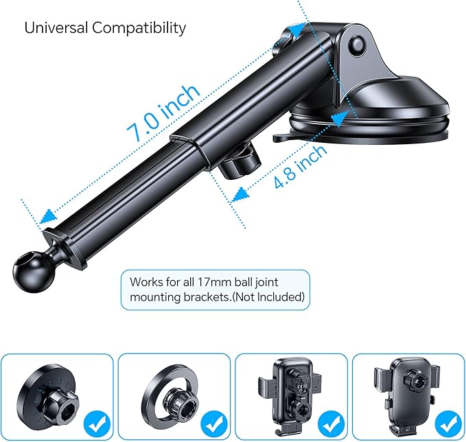 GPS Suction Cup Mount for Garmin GPS Mount【Strong suction】Replacement GPS Dash Mount 17mm Ball Mount Long Dashboard Windshield Car Holder for Garmin Nuvi Drive Dezl RV Driveassist,GPS Holder for Truck