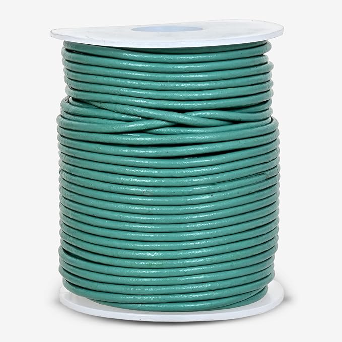GENIQUE Real/Genuine Round Leather String Cord for Necklace, Bracelets, Jewelry, Kumihimo Braiding, DIY Projects (20 Metres) (2mm, Turquoise)