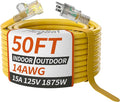 PlugSaf 14/3 Gauge Yellow Outdoor Extension Cord 50 ft Waterproof with Lighted Indicator, Cold Weatherproof -40°C, Flexible 3 Prong Extension Cord Outside,15A 1875W 14AWG SJTW, ETL Listed