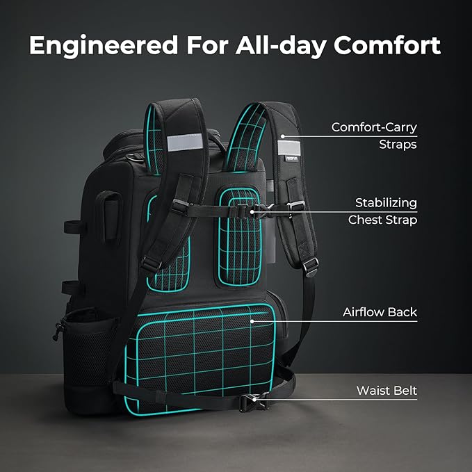 Piscifun 52L Fishing Tackle Backpack with Rod Holders & 4 Tackle Boxes, Large Tackle Bag for Gear Storage with Rain Cover