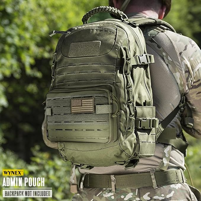 WYNEX Tactical Molle Admin Pouch of Double Layer Design, Admin Pouches Molle Attachment Military Medical EMT Organizer with Map Pocket EDC EMT Pack IFAK Tool Holder Universal U.S.A Patch Included