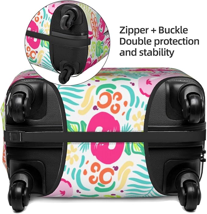 Bright Flamingo Tropical Leaf Elastic Luggage Cover, Suitcase Protector For Travel (Fits 25-28 Inch Luggage)