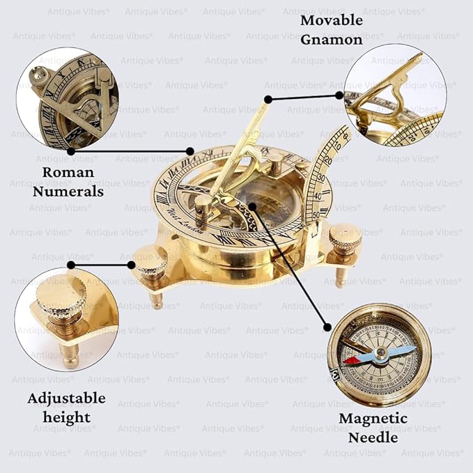 Vintage Brass Sundial Compass, Antique Style Maritime Navigation Instrument, Collectible Watch, 3 inch, Unique Gift for Men, Women