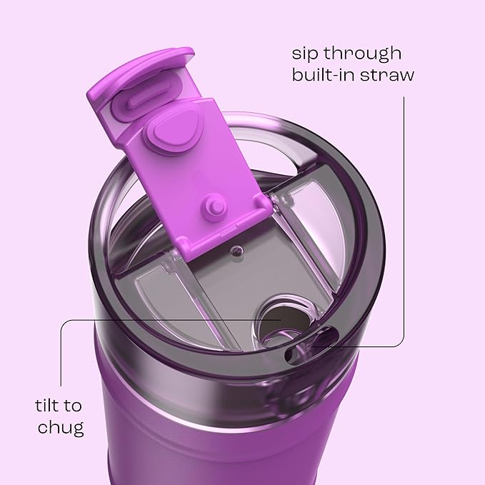 bubba 18 oz Dualsip Insulated Stainless Steel Water Bottle with Straw - Reusable, Leakproof, Lightweight, Dishwasher Safe, Lead-Free and BPA-Free, Moodbooster