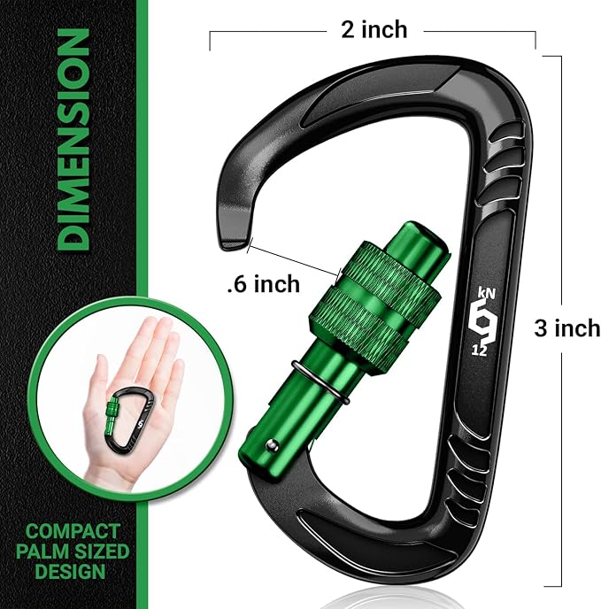 Rhino Produxs 12kN (2697 lbs) Heavy Duty Carabiner Clips, for Securing Pets, Outdoor, Camping, Hiking, Hammock, Dog Leash Harness, Keychains