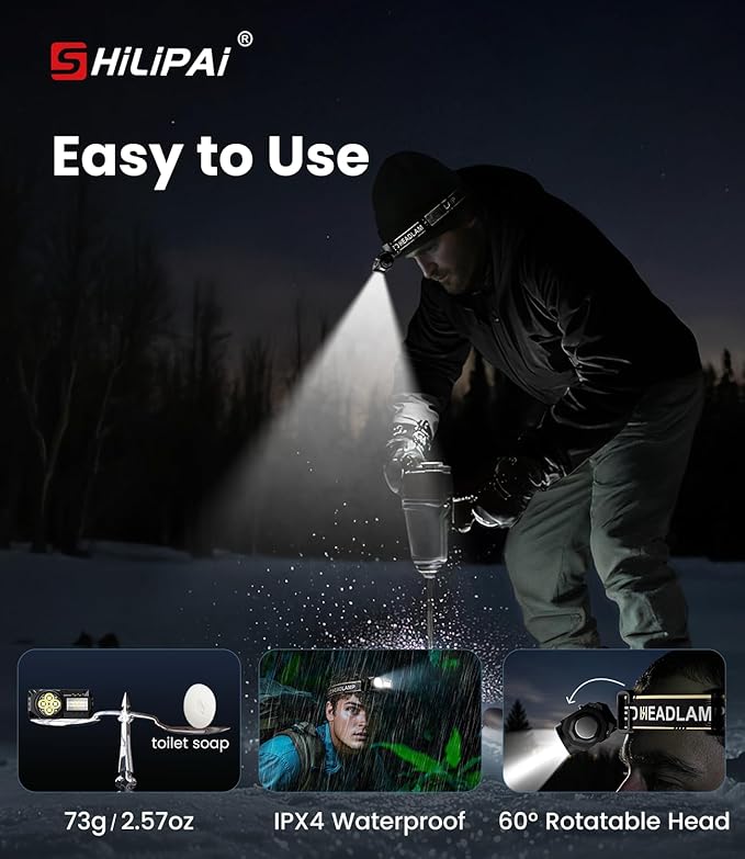 LED Rechargeable Headlamp,6 Modes for Camping & Hiking Gear Essentials, Mini Headlight Flashlight with Red Light, Perfect Pocket Gift for Friends and Family(Black)