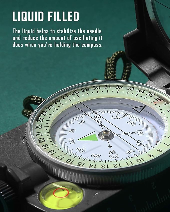 Eyeskey Multifunctional Tactical Survival Military Compass with Lanyard & Pouch | Waterproof & Impact Resistant | Lensatic Sighting Compass for Hiking