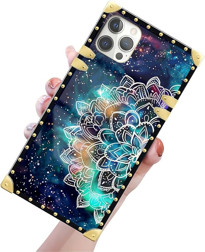 Compatible with iPhone 12 Case, Starry Sky Colourful Mandala Luxury Golden Decoration for Girl Women Soft TPU Shockproof Protective Hard PC Back for iPhone 12 Pro