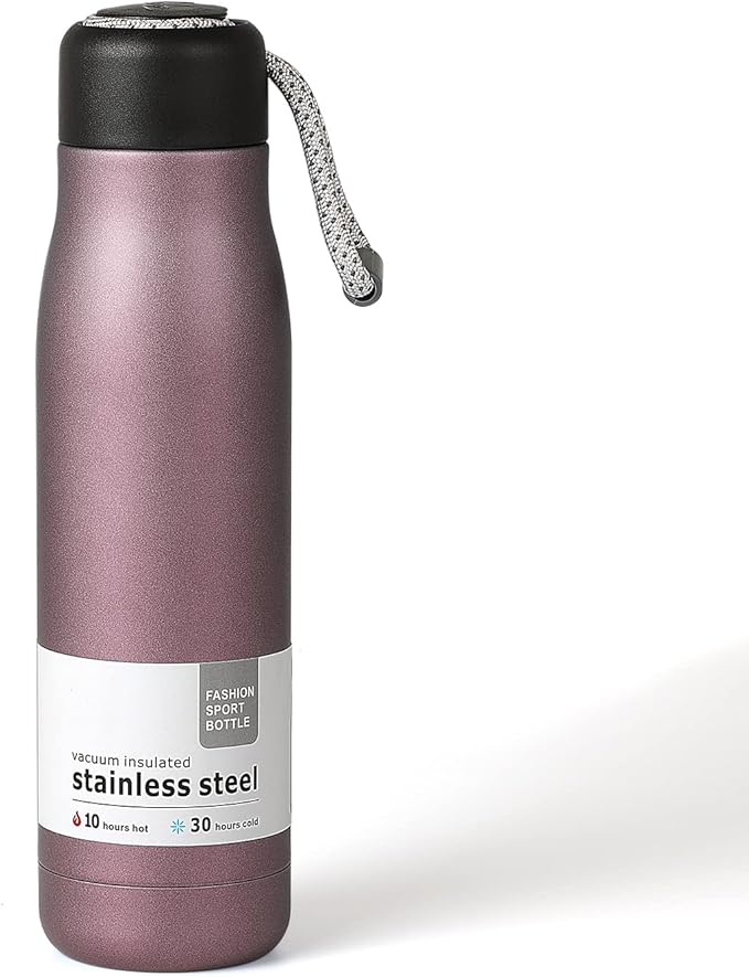 Water Bottle with Portable Lid Metal Vacuum Insulated Stainless Steel | Reusable Leak Proof Flask | 17oz, Pink