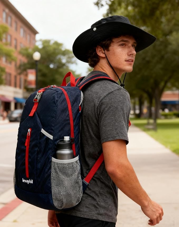 levayhill 25L Foldable Hiking Backpack Lightweight Packable Basic-Daypack Collapsible Bag Water-Resistant Travel Men Women Camping Cycling Outdoor (Dark Blue)