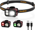 EverBrite 400LM Rechargeable Headlamp, 1.59 oz Lightweight & Comfortable Head Lamp with Hat Clip, IP67 Waterproof, White/Red/Green Light, 7 Modes for Running, Camping and Backpacking-Purple
