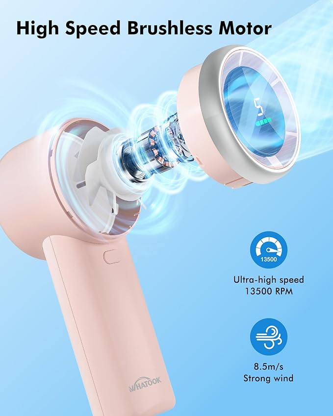 WHATOOK Portable Handheld Mini Fan: High Speed Cooling Fan, 10 Hours Battery Life, USB Rechargeable, Small Essentials for Women, Beach Travel, Vacation (Pink)