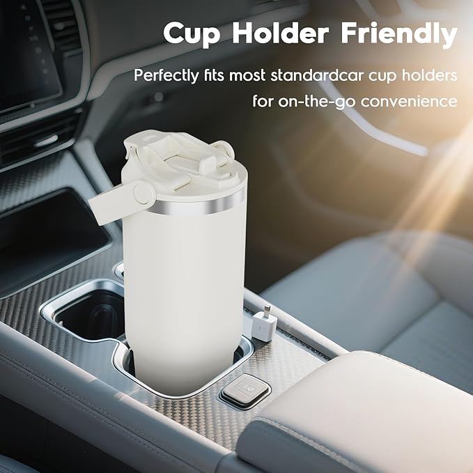 Navigate 30 oz Tumbler with Handle and Straw Lid,Twist On Lid and Flip Up Straw, Double Insulated Tumblers with Flip Straw and Top Handle, Insulated Water Bottle, White