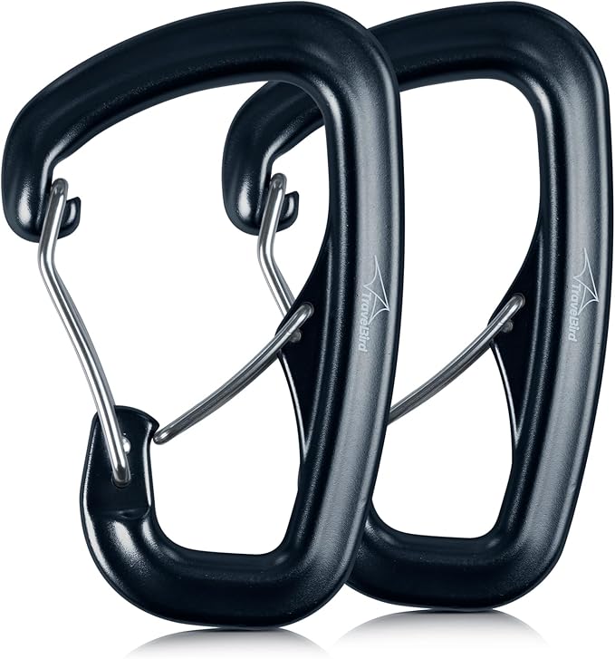 Heavy Duty Carabiner Clip Hook 8KN (1763 lbs), 2 PCS Ultra-Light Aluminum Caribeaners with Double Door D Ring Shape, for Hammock, Camping, Hiking, Backpacking, Dog Leash, Keychain Clip