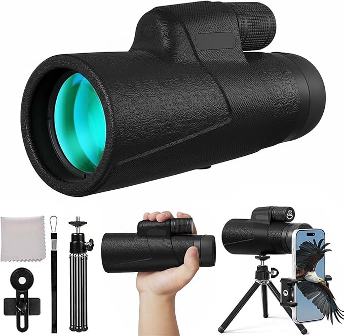 Monocular Telescope 12x50 High Powered for Adults, Waterproof Fogproof with Smartphone Adapter & Tripod, BAK4 Prism FMC Lens for Bird Watching Hunting Concerts Stargazing, Gift for Family