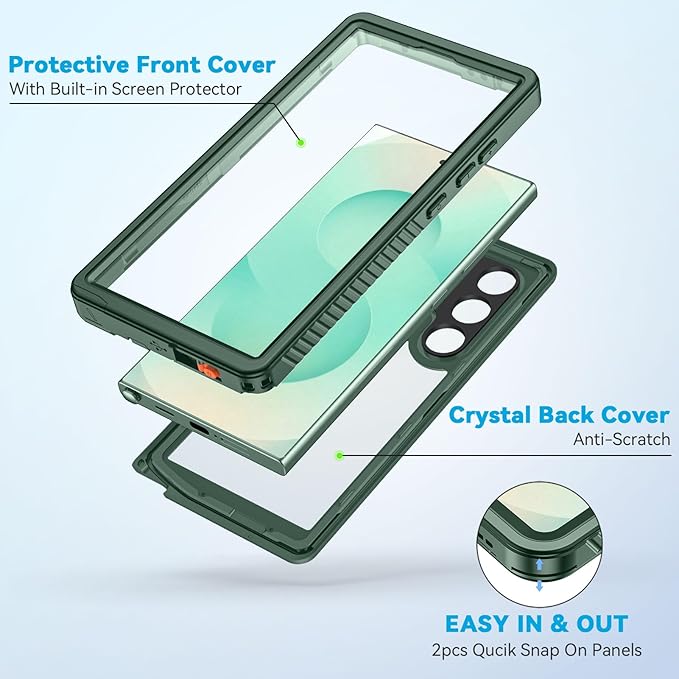 Lanhiem for Samsung Galaxy S25 Ultra Case, IP68 Waterproof Dustproof, Built-in Screen Protector, Rugged Full Body Shockproof Protective Cover for Galaxy S25 Ultra 5G 6.9 Inch, Green
